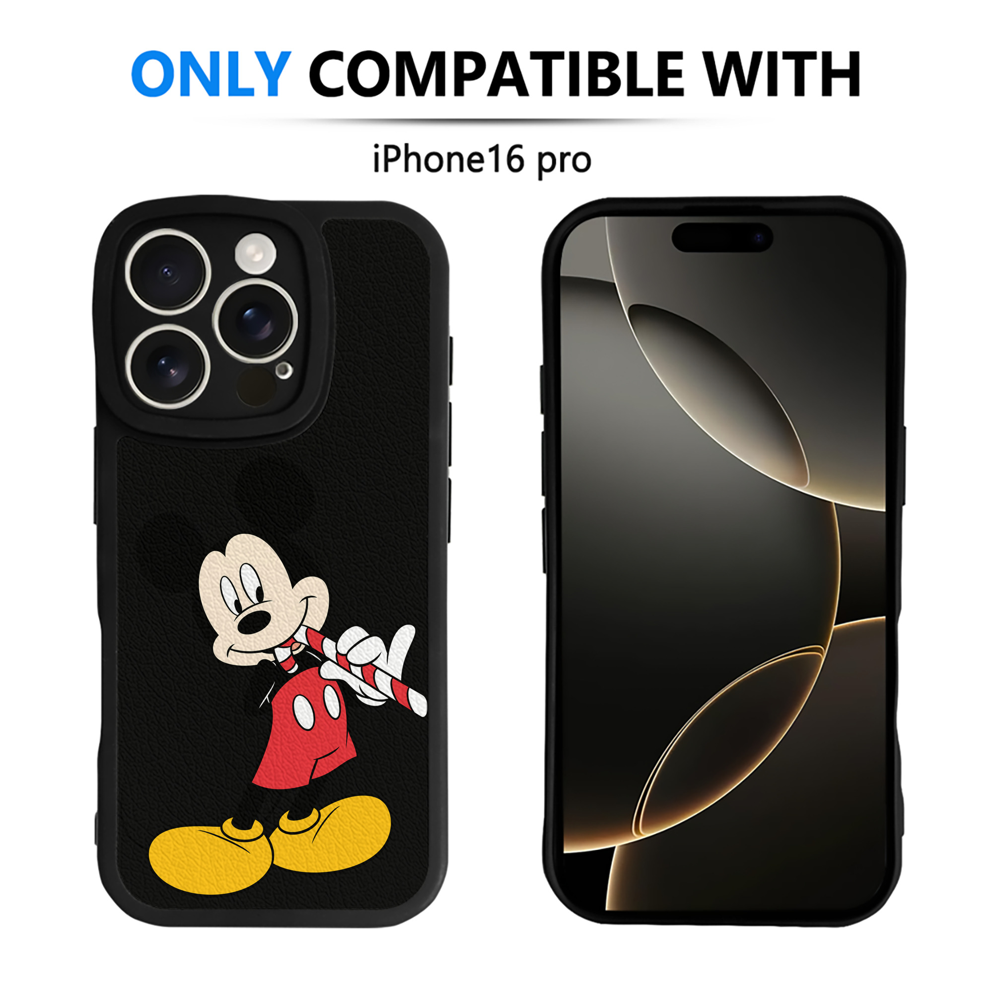 （画像用） ミッキーマウス Mickey Mouse 【iPhone 16シリーズ対応】シリコンスマホケース（レザー調） 材質：シリコン